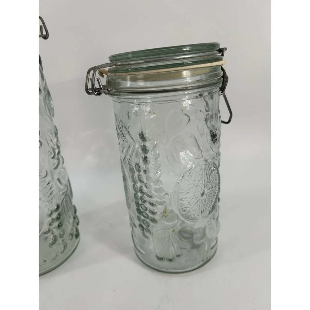 Vintage Elements Fruit Embossed Glass Canisters with Wire Flip Top 10